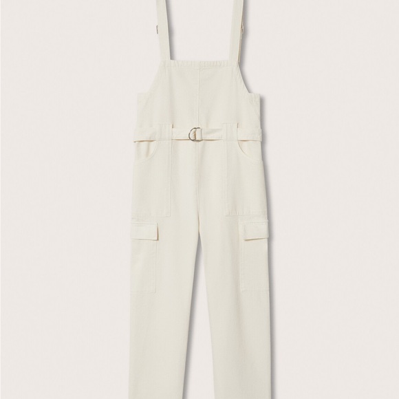 Mango Straight Denim Dungarees in Ivory Small NWT - Picture 5 of 11